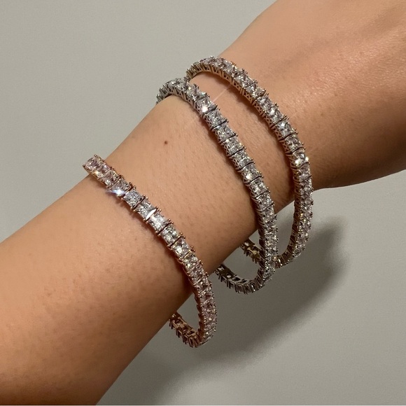 NEW Diamonique Sterling Silver Princess Cuts Tennis Bracelet - Picture 8 of 14